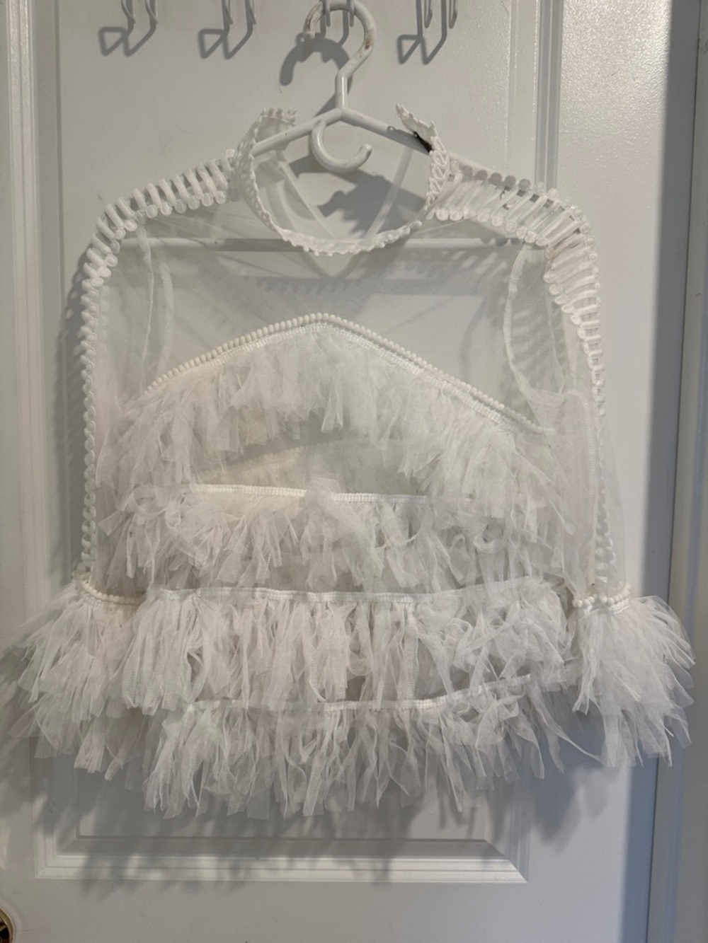 White Ruffled Sheer Tulle Blouse - Women